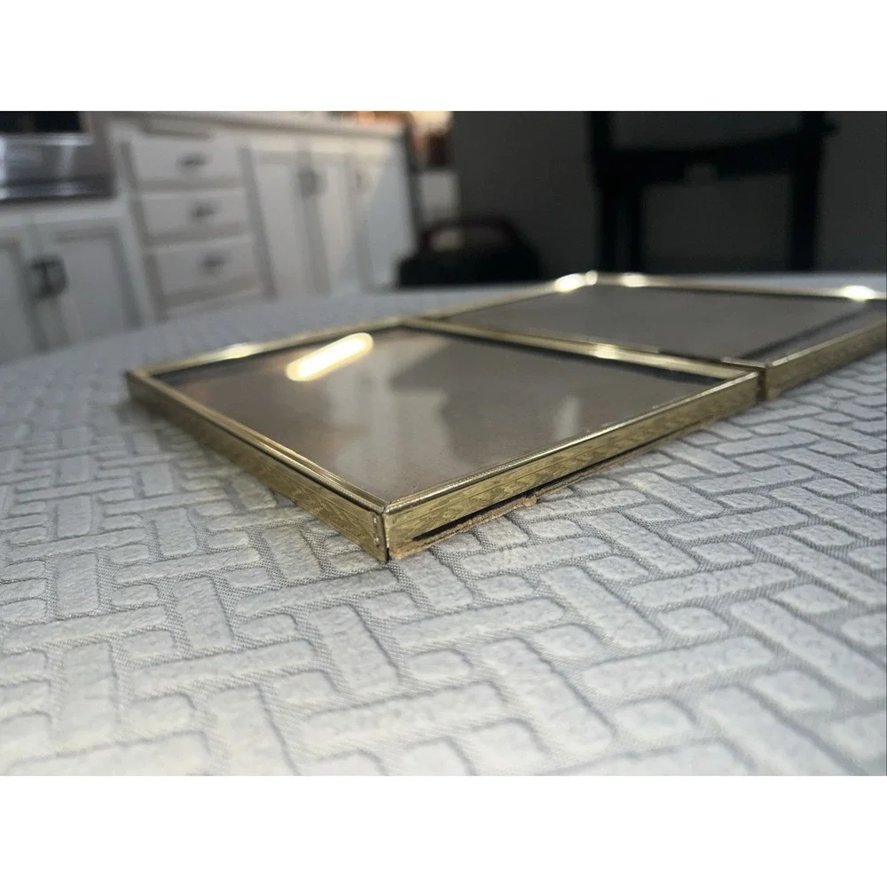 Antique Double Picture Frame vintage gold ART DECO 40s folding hinged FITS 5 x 7